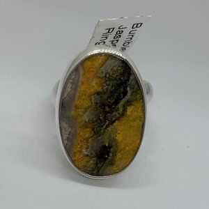 Sterling Silver Bumble Bee Jasper Adjustable Ring